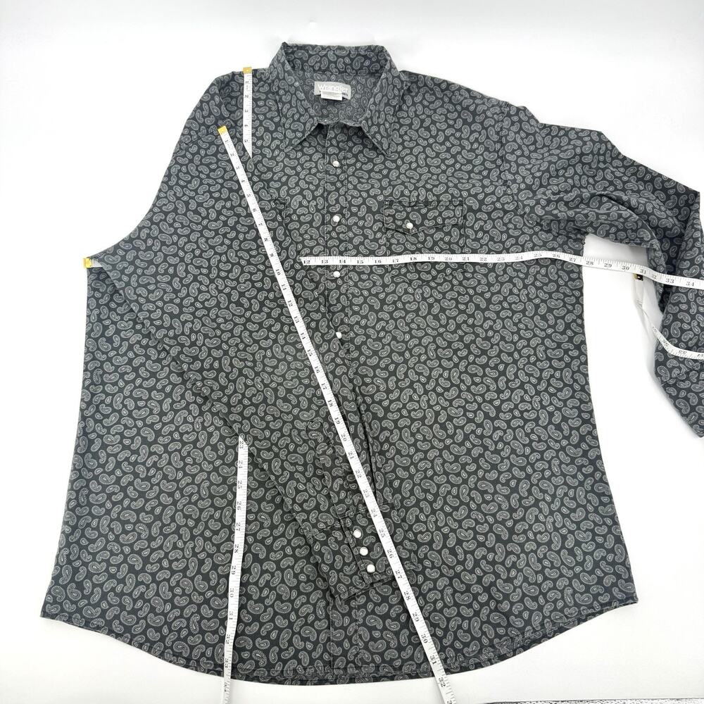 Wrangler Vintage Mens 2XLT Paisley Pearl Snap Western Shirt Gray Long Sleeve - Picture 10 of 10